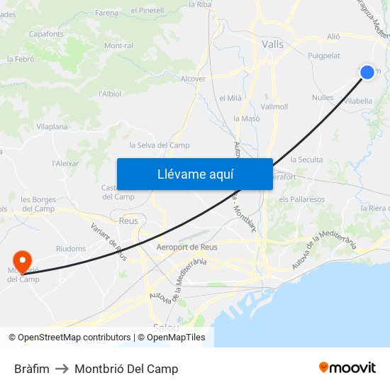 Bràfim to Montbrió Del Camp map