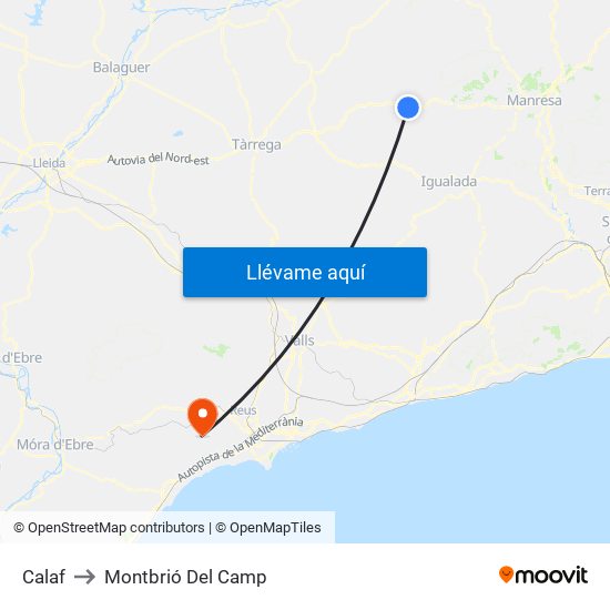 Calaf to Montbrió Del Camp map