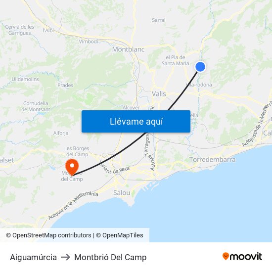 Aiguamúrcia to Montbrió Del Camp map