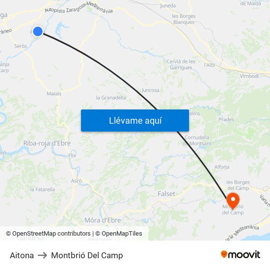 Aitona to Montbrió Del Camp map