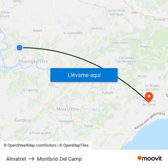 Almatret to Montbrió Del Camp map