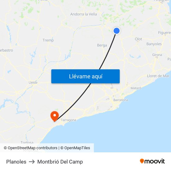 Planoles to Montbrió Del Camp map