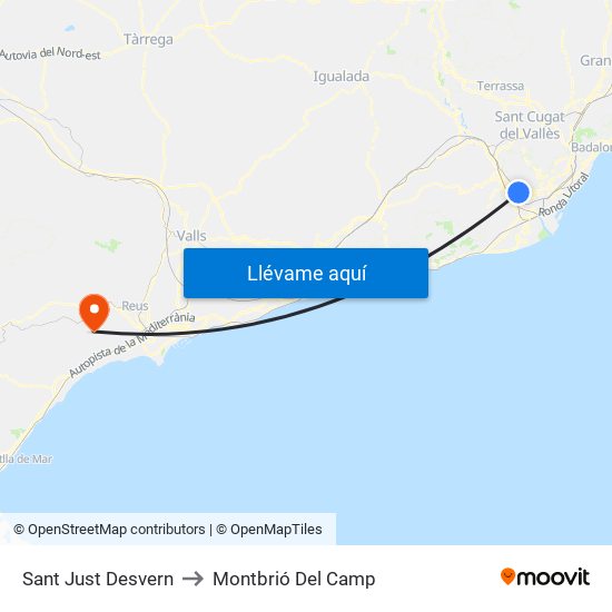 Sant Just Desvern to Montbrió Del Camp map