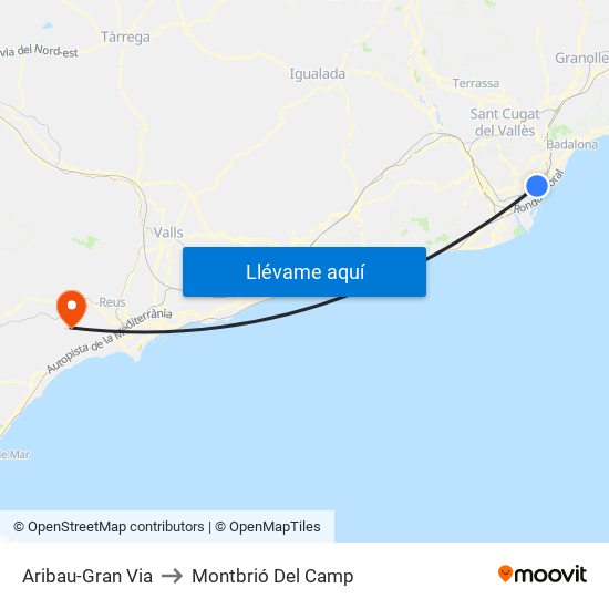 Aribau-Gran Via to Montbrió Del Camp map