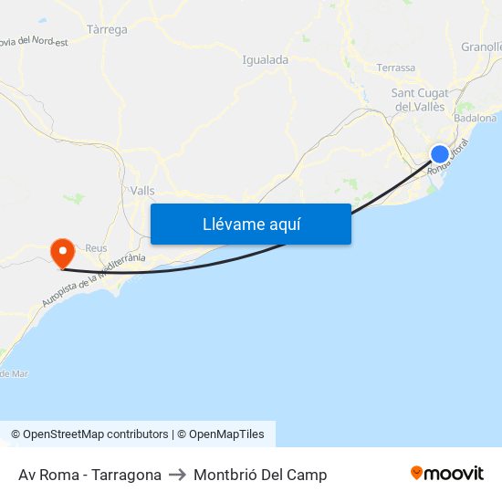 Av Roma - Tarragona to Montbrió Del Camp map