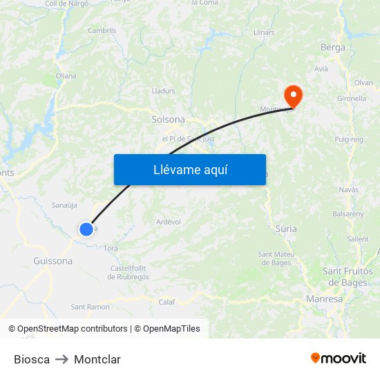 Biosca to Montclar map