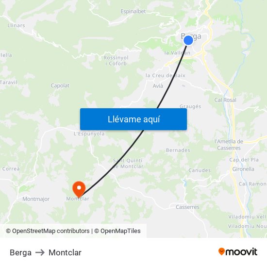Berga to Montclar map