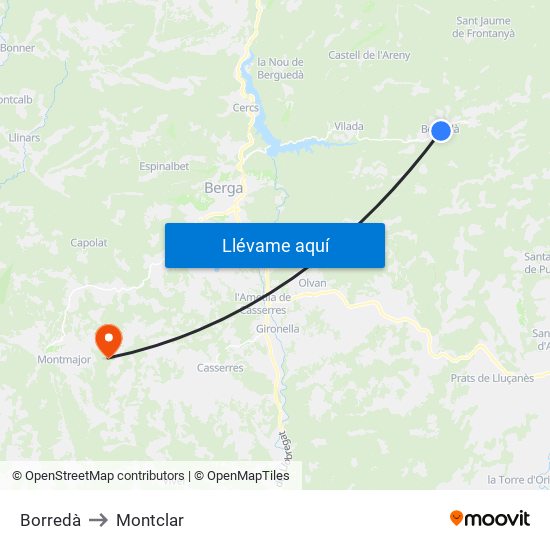 Borredà to Montclar map