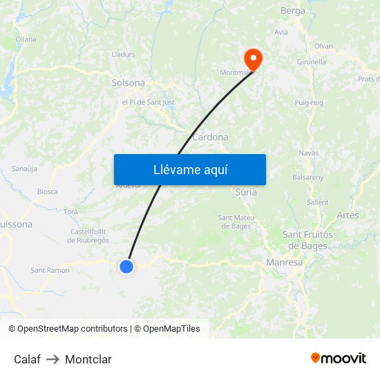 Calaf to Montclar map