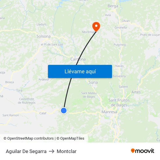 Aguilar De Segarra to Montclar map