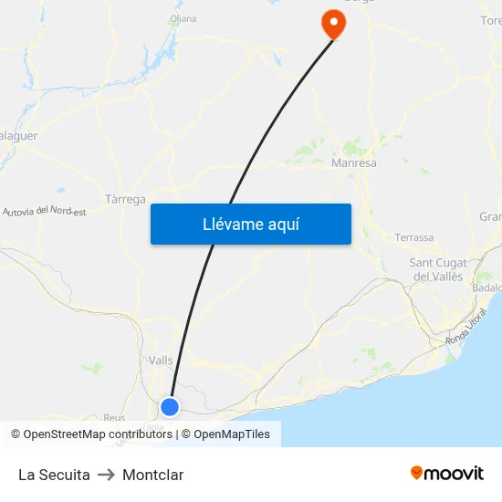 La Secuita to Montclar map