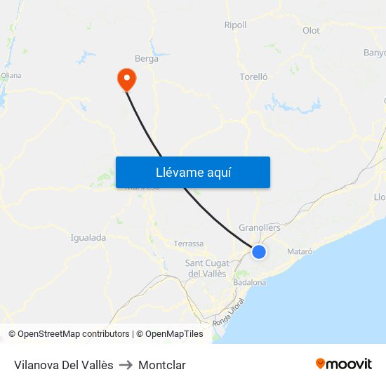 Vilanova Del Vallès to Montclar map