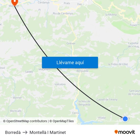 Borredà to Montellà I Martinet map