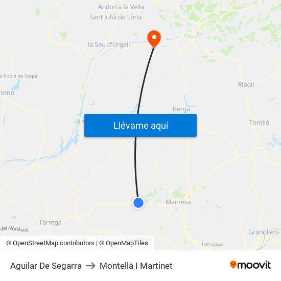 Aguilar De Segarra to Montellà I Martinet map