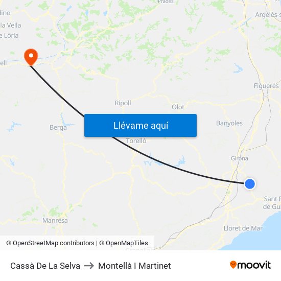 Cassà De La Selva to Montellà I Martinet map
