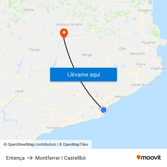 Entença to Montferrer I Castellbò map