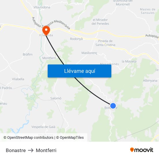 Bonastre to Montferri map