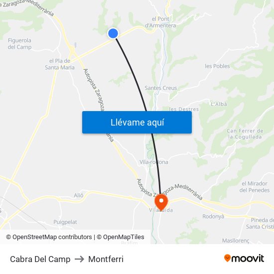 Cabra Del Camp to Montferri map