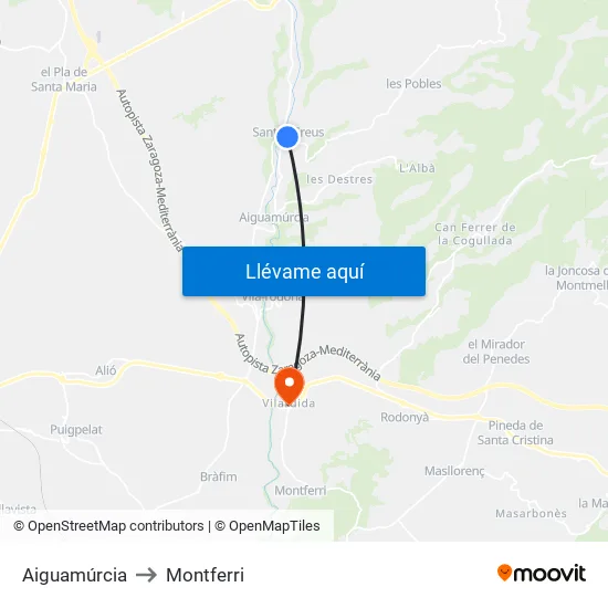 Aiguamúrcia to Montferri map