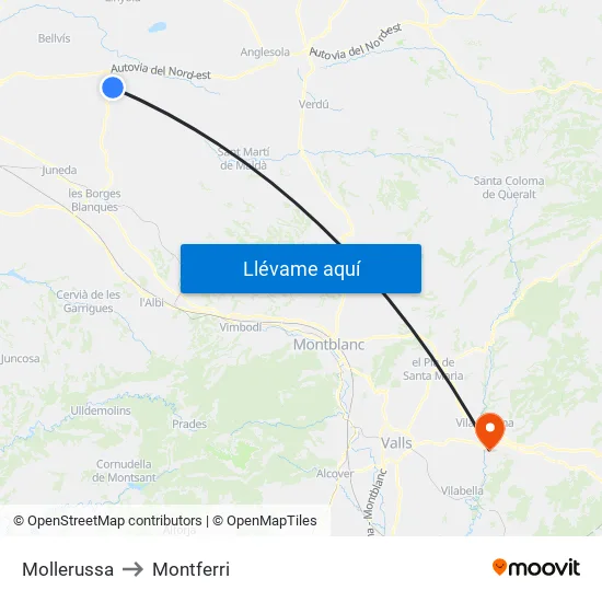Mollerussa to Montferri map