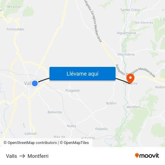 Valls to Montferri map