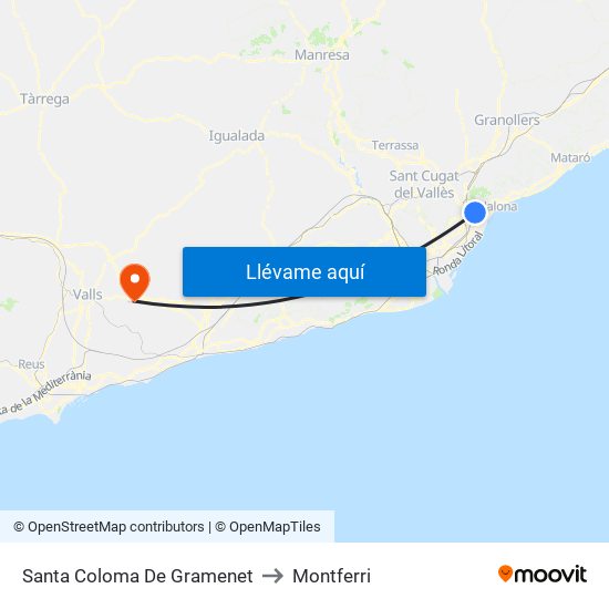 Santa Coloma De Gramenet to Montferri map