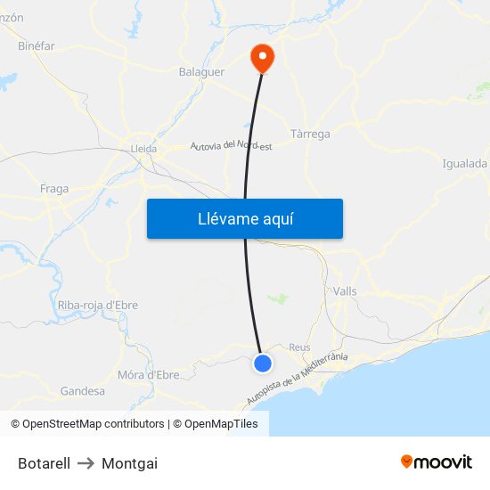 Botarell to Montgai map