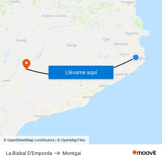 La Bisbal D'Emporda to Montgai map