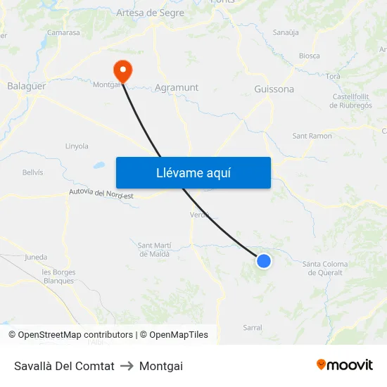 Savallà Del Comtat to Montgai map