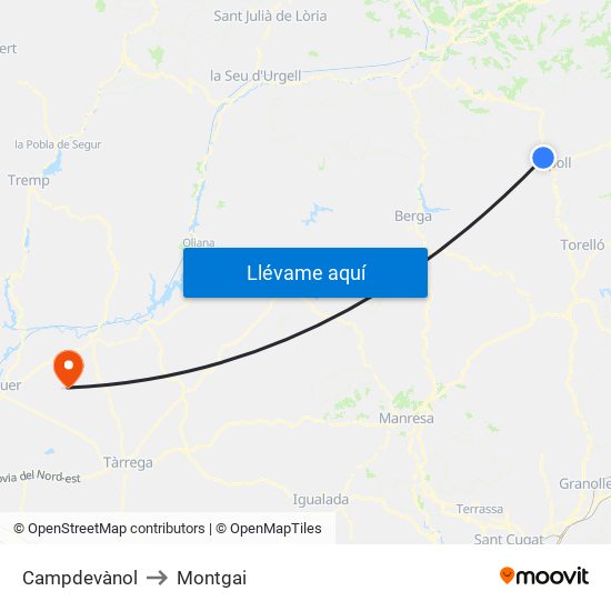 Campdevànol to Montgai map