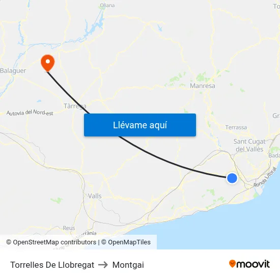 Torrelles De Llobregat to Montgai map