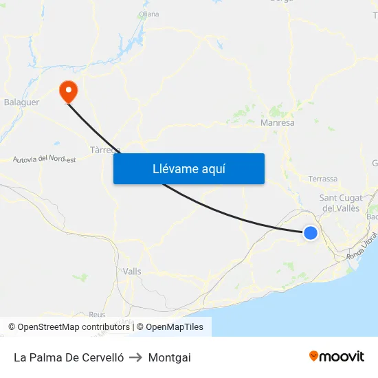 La Palma De Cervelló to Montgai map