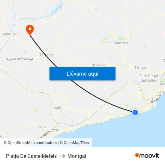 Platja De Castelldefels to Montgai map