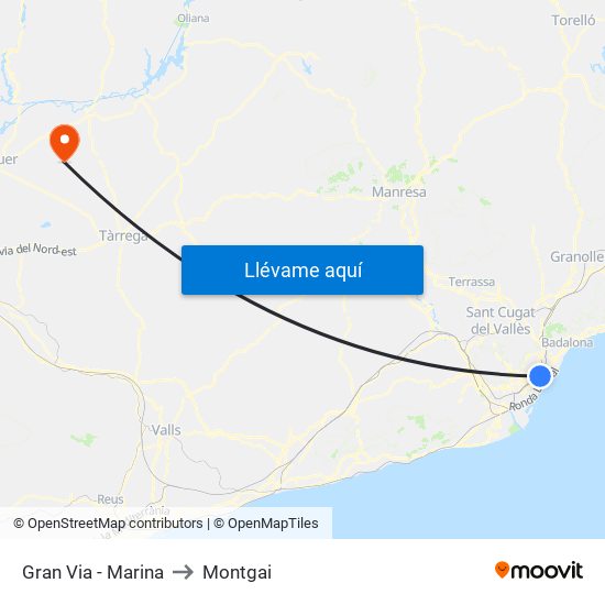 Gran Via - Marina to Montgai map