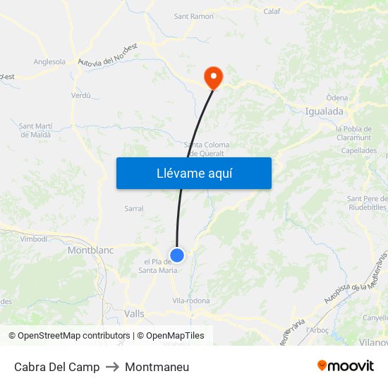 Cabra Del Camp to Montmaneu map