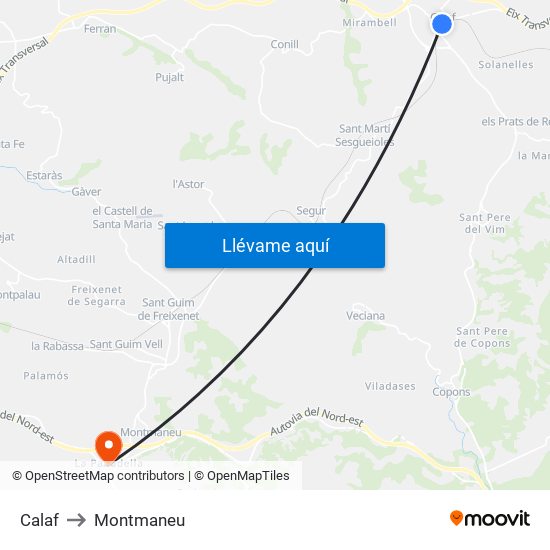 Calaf to Montmaneu map