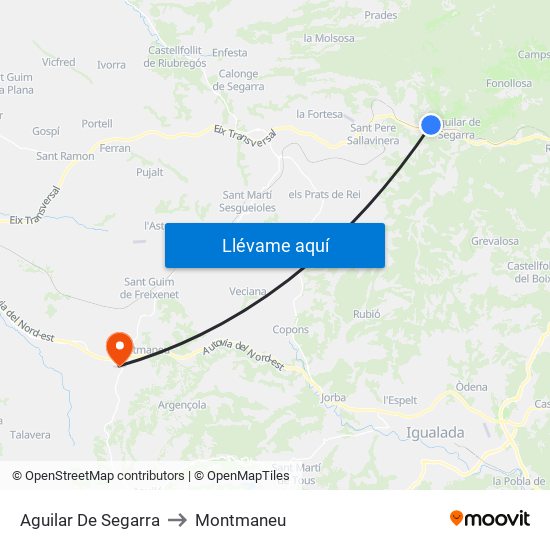 Aguilar De Segarra to Montmaneu map