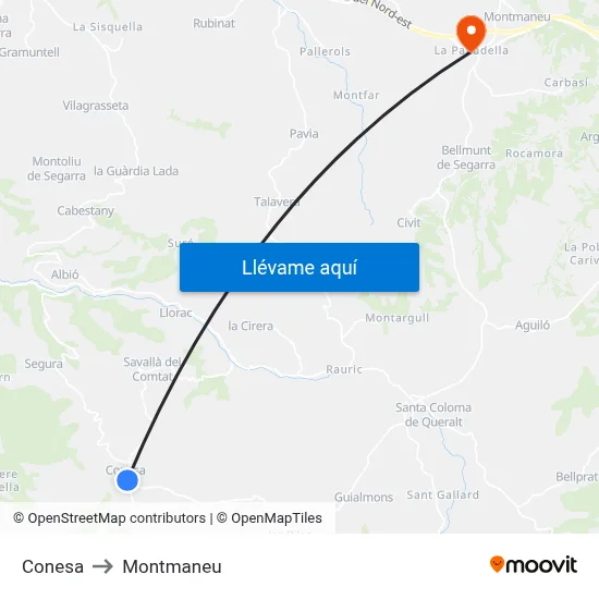 Conesa to Montmaneu map