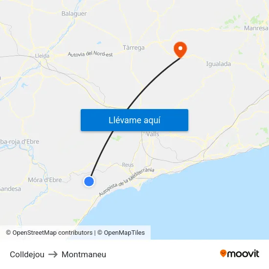 Colldejou to Montmaneu map
