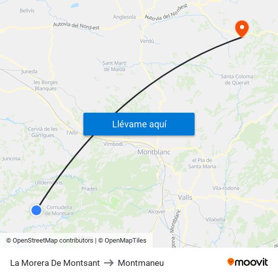 La Morera De Montsant to Montmaneu map