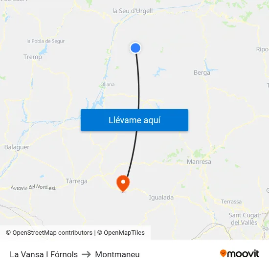 La Vansa I Fórnols to Montmaneu map