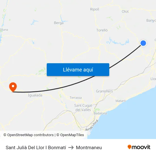 Sant Julià Del Llor I Bonmatí to Montmaneu map