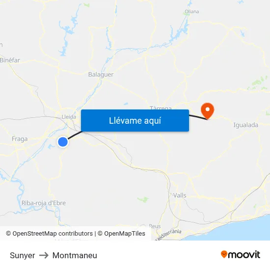 Sunyer to Montmaneu map