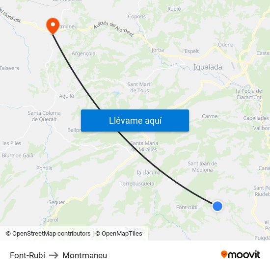 Font-Rubí to Montmaneu map