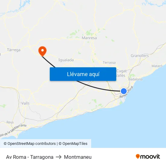 Av Roma - Tarragona to Montmaneu map