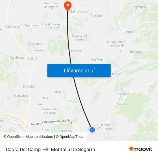 Cabra Del Camp to Montoliu De Segarra map