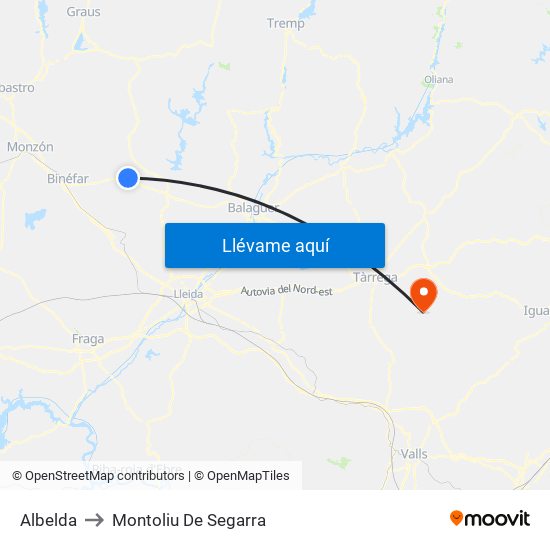Albelda to Montoliu De Segarra map