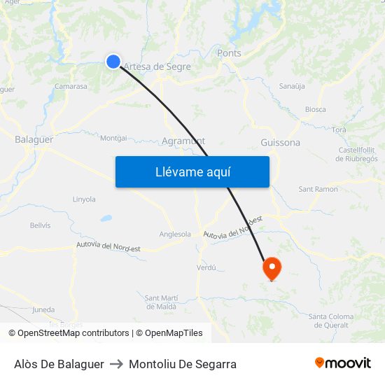 Alòs De Balaguer to Montoliu De Segarra map