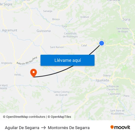 Aguilar De Segarra to Montornès De Segarra map