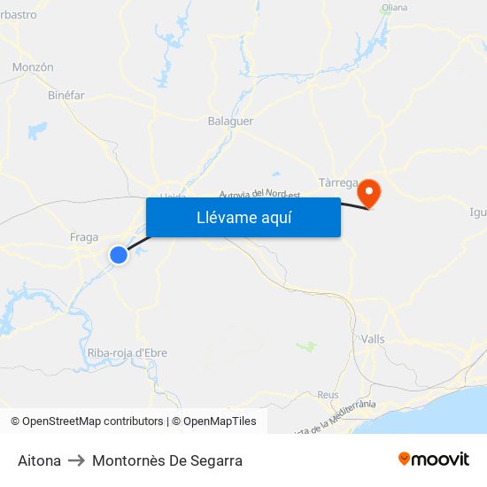Aitona to Montornès De Segarra map